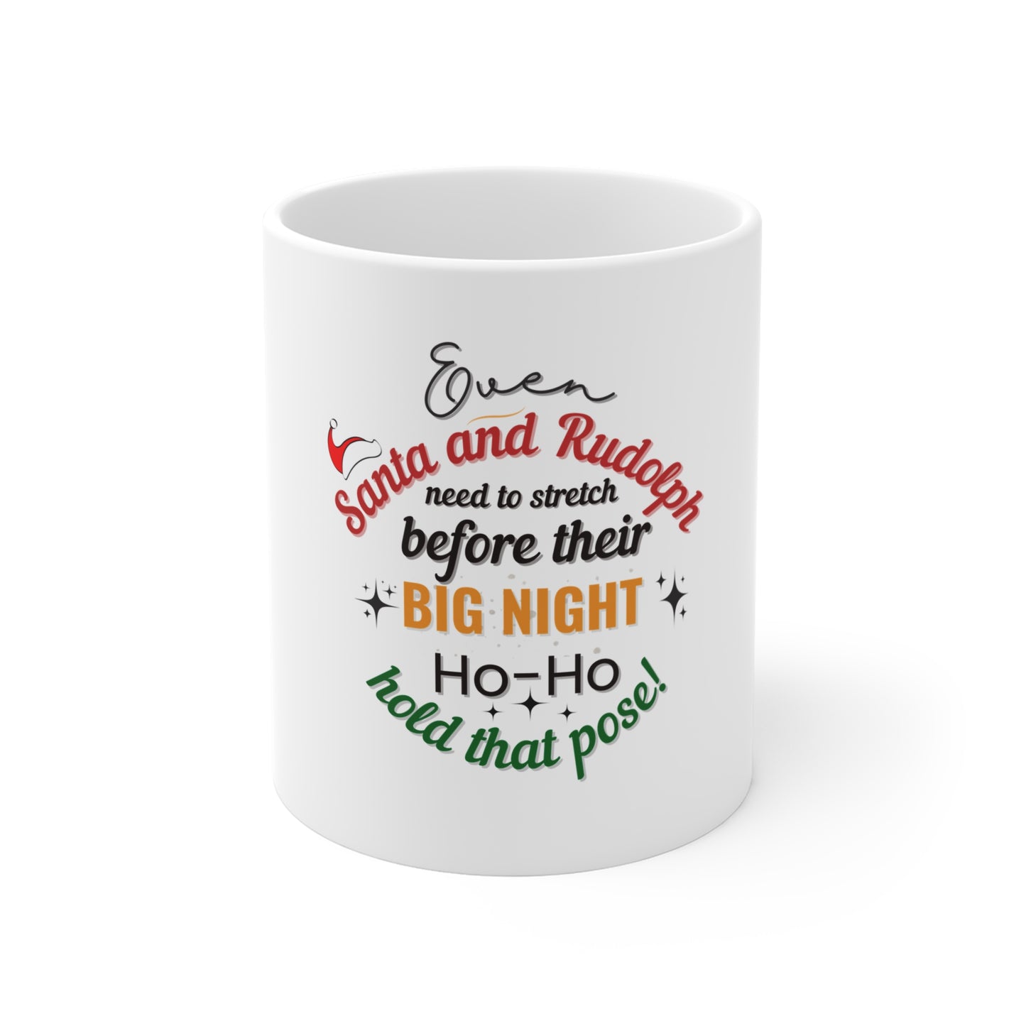 White mug with Christmas-themed text design on a white background