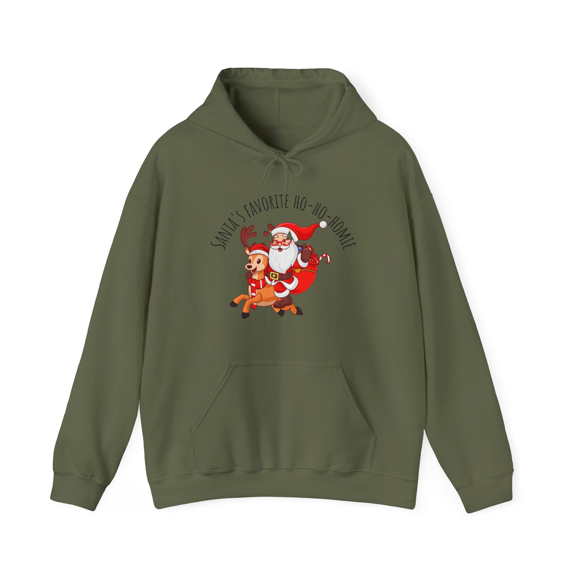 Santa's Favorite Ho Ho Homie - Cozy Christmas Hoodie - Military Green