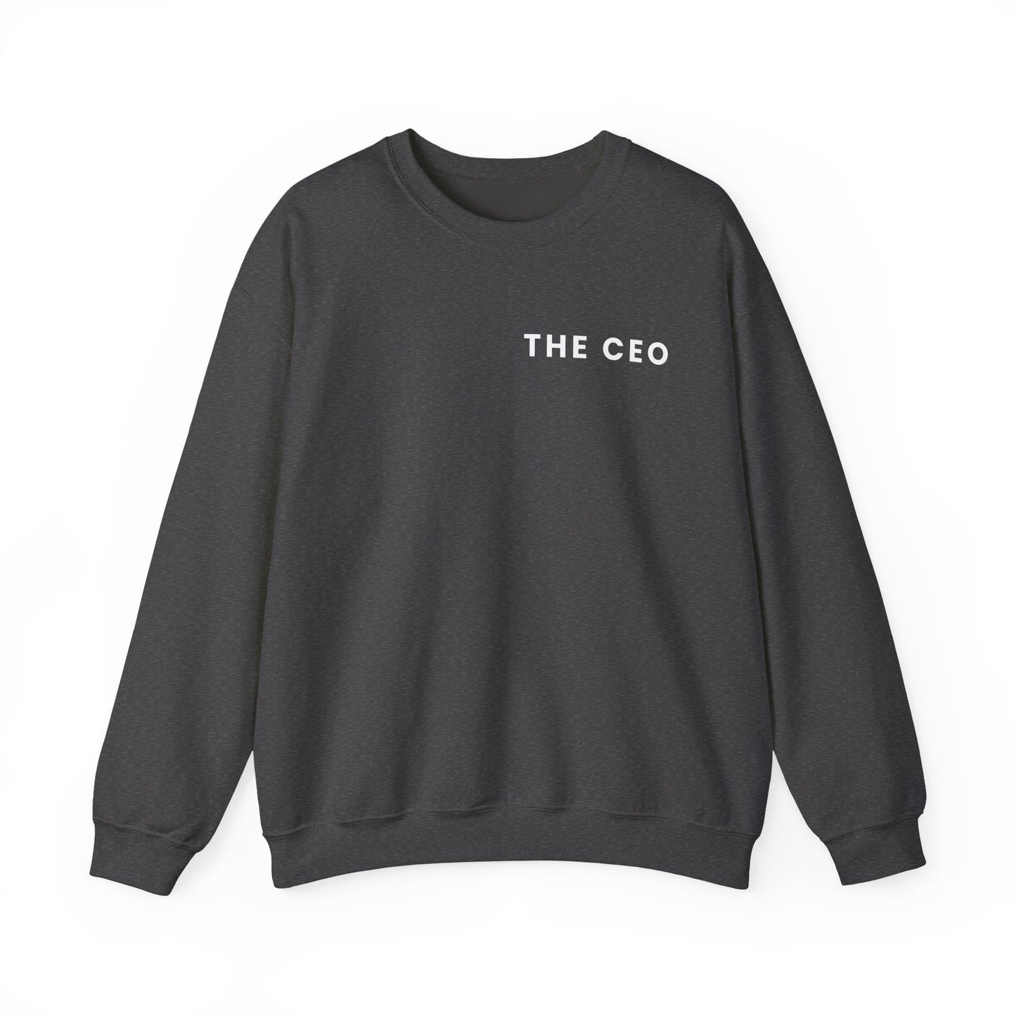 Dark gray sweatshirt with 'THE CEO' text on a white background