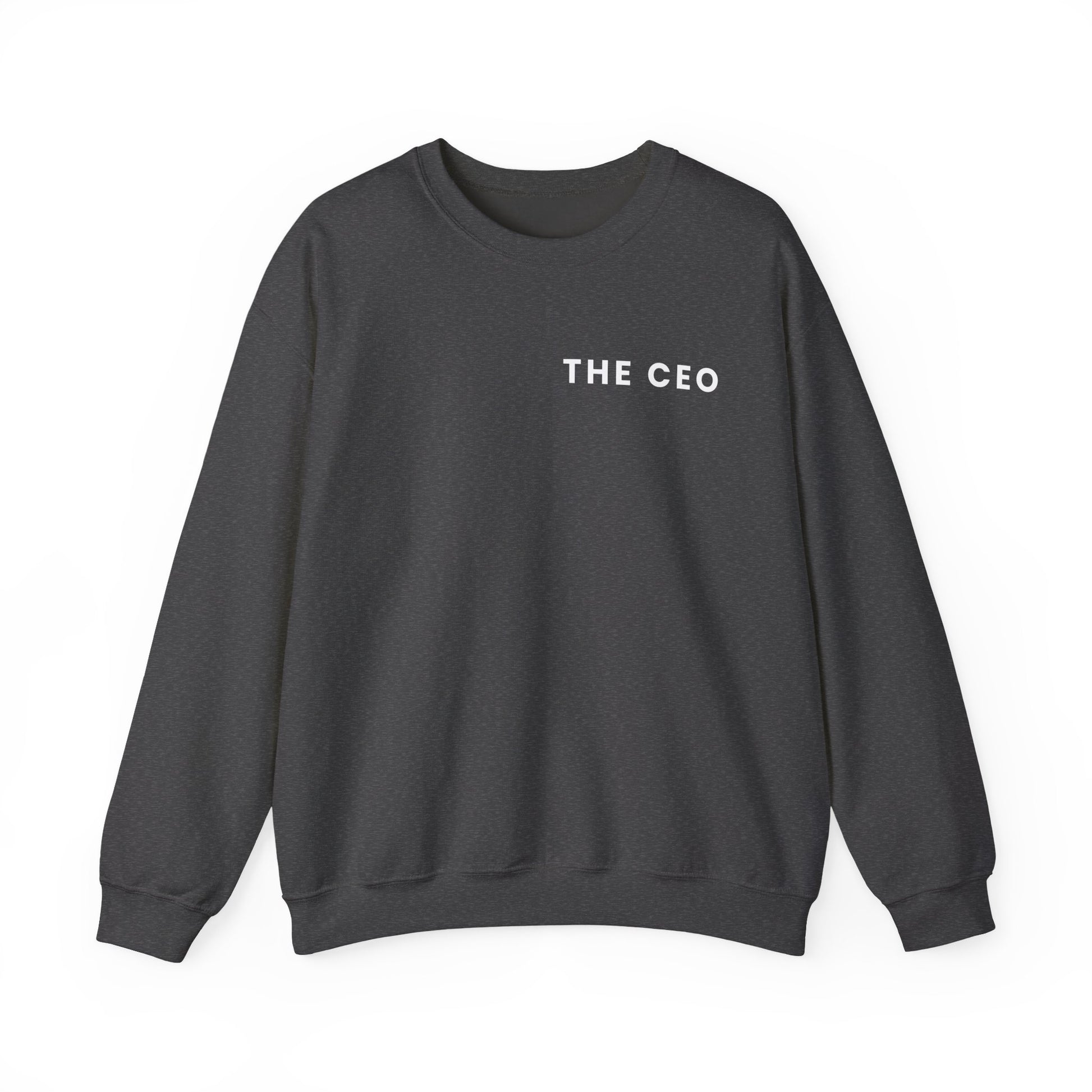 Dark gray sweatshirt with 'THE CEO' text on a white background