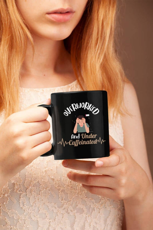 Coffee lover mug with the girl holding a black cup in front of her