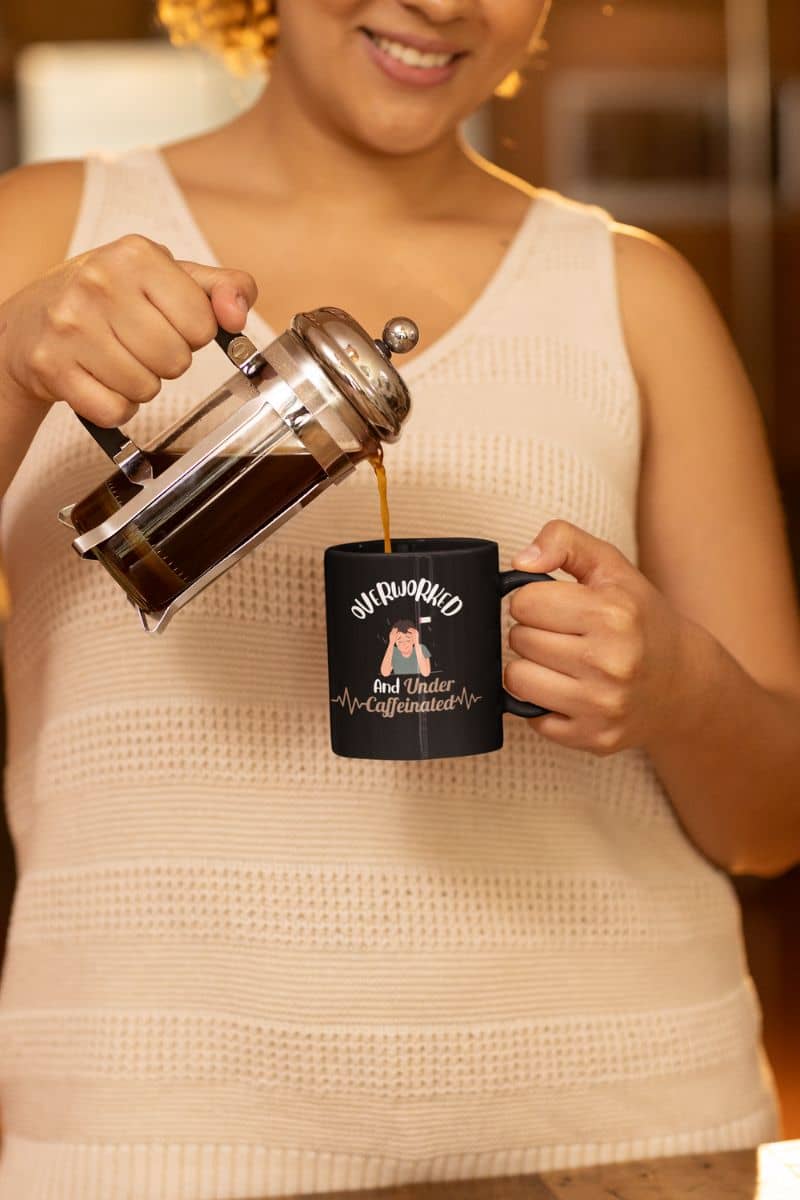 Coffee lover mug with a woman pouring coffee into a cup