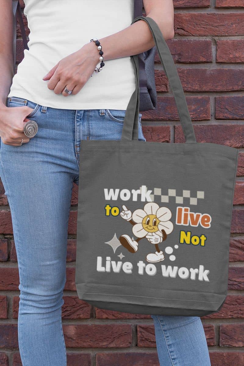Eco-friendly tote bag with a girl posing with a tote bag
