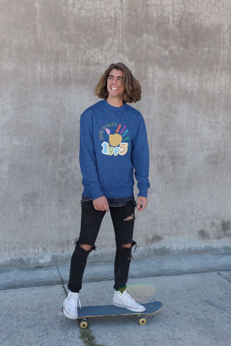 Explore the Unseen Sweatshirt with a guy skateboarding