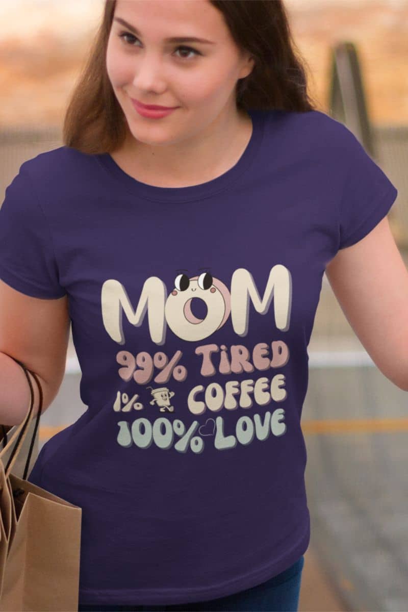Funny mom t-shirt with a girl taking the elevator while shopping in the supermarket