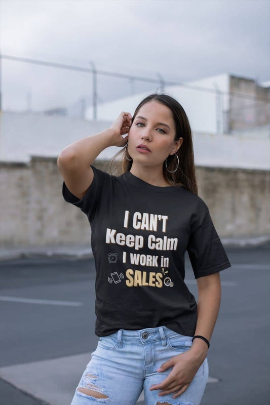 Funny sales shirt with a beautiful girl posing on the street