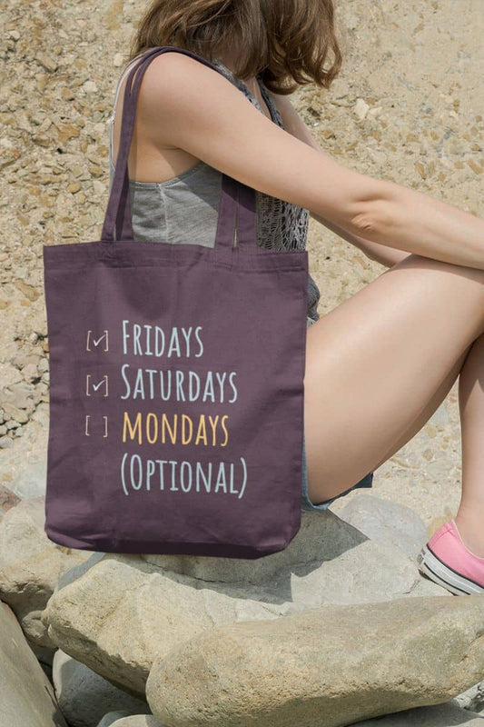 Funny tote bag with a girl sitting on a rock