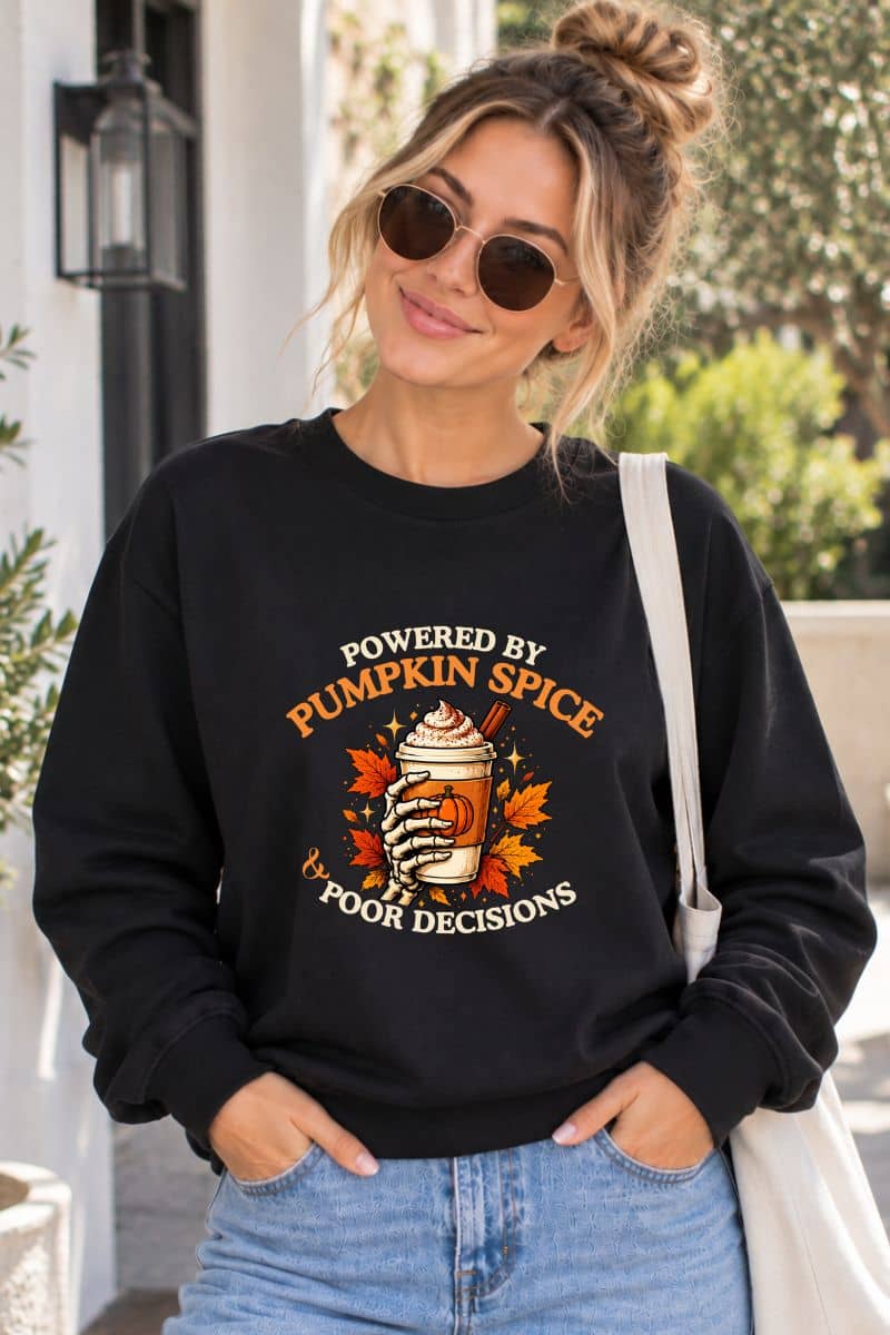 Pumpkin Spice Sweatshirt – Funny Fall Coffee Skeleton Crewneck