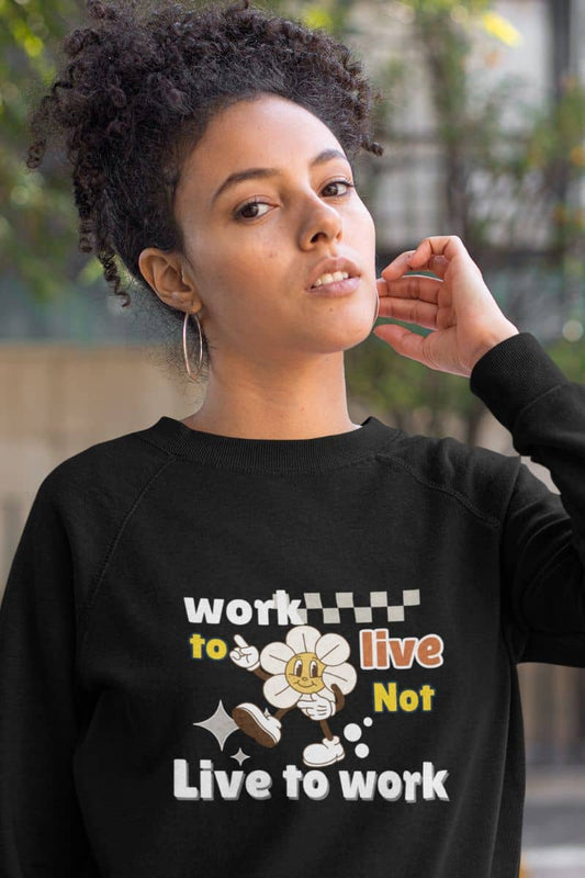 Inspirational sweatshirt with a curly haired girl posing