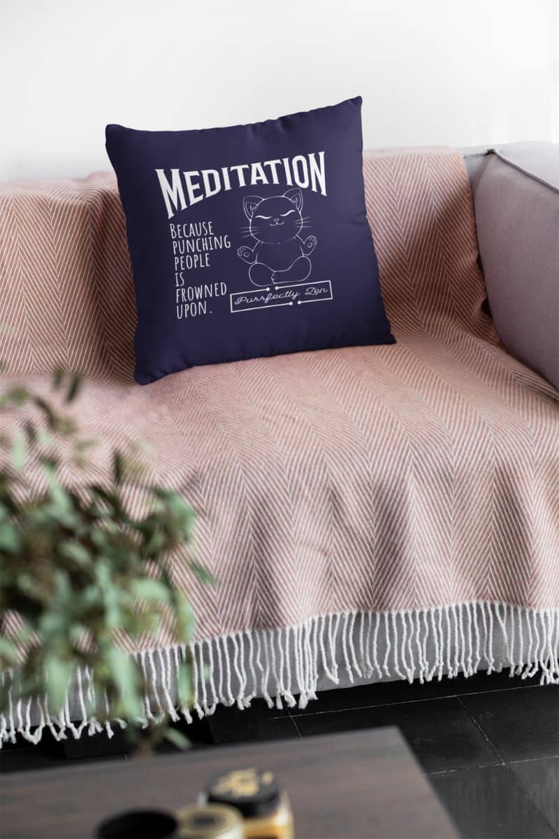 Meditation pillow with a square pillow on the sofa
