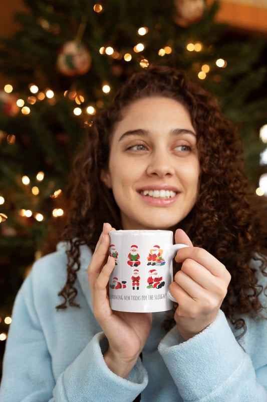 Mug 11oz Learning New Tricks For The Sleigh with a beautiful girl holding a glass of water