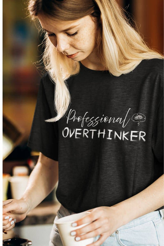 Overthinker t-shirt with a girl making coffee
