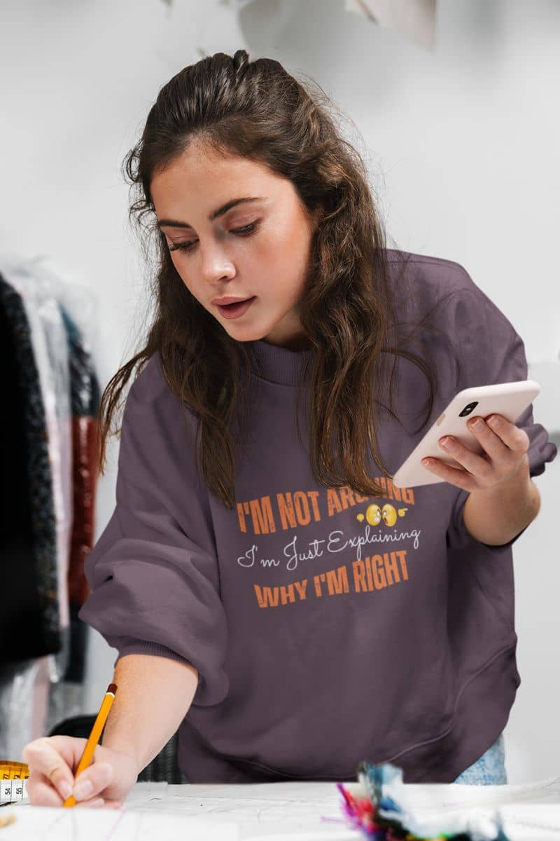 Sarcastic sweatshirt for work with the beautiful girl working at his fashion store