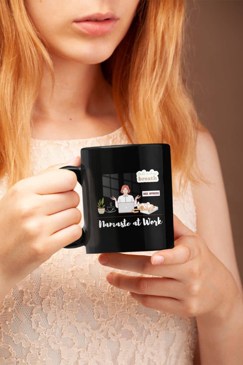 Stress relief coffee mug with a young girl holding a cup in her hand