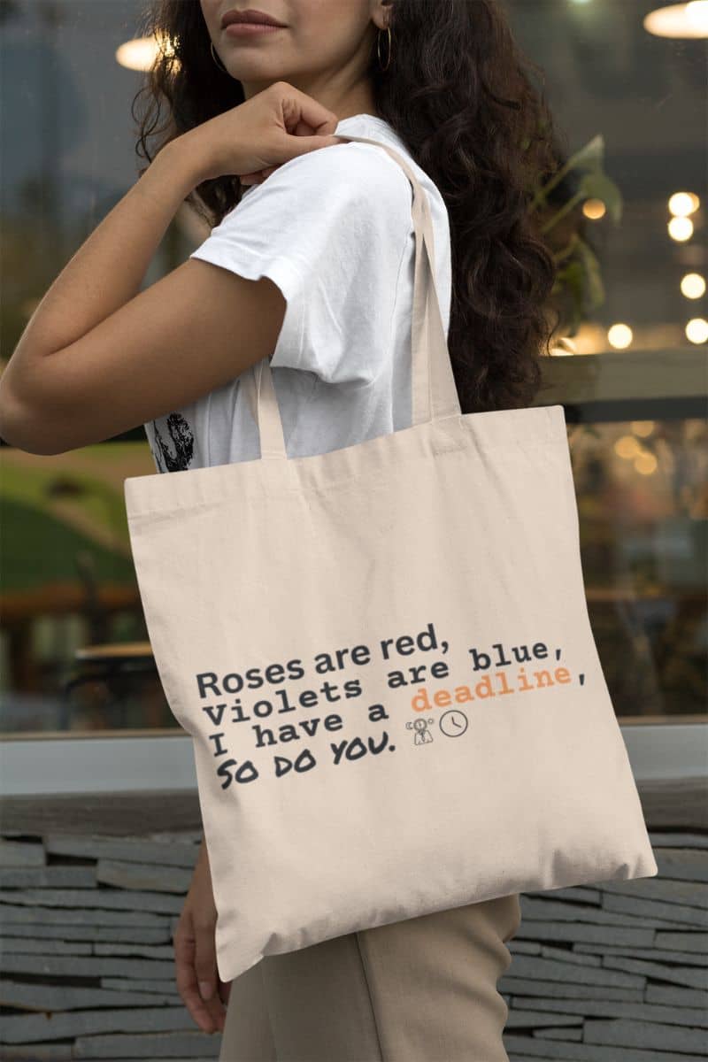 Tote bag for busy people with a girl carrying a tote bag on her shoulder