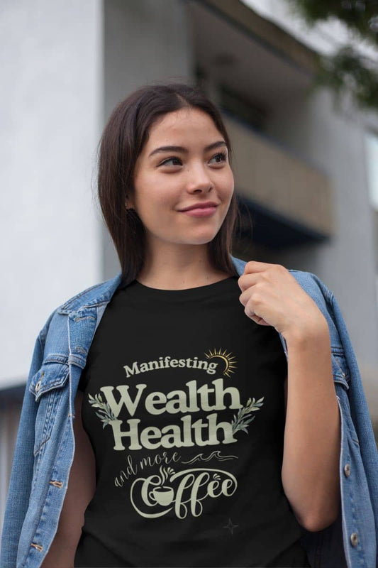 Trendy manifestation t-shirt with a young girl wearing a jean jacket outside