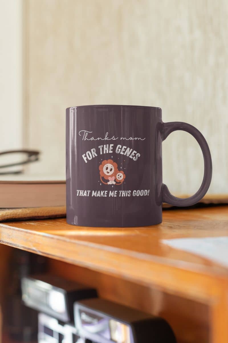 Unique mug with a cup on a wooden shelf