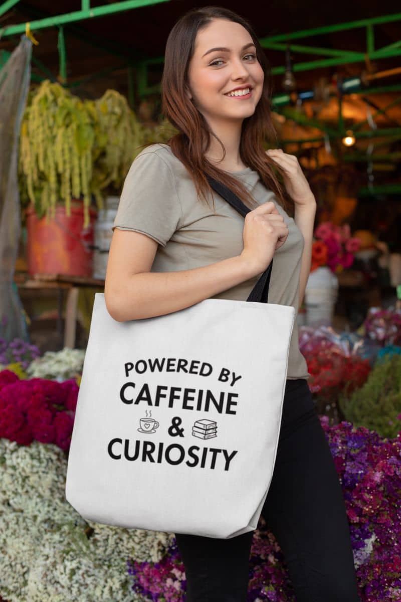 Bookish Tote Bag – Powered by Caffeine & Curiosity Canvas Tote
