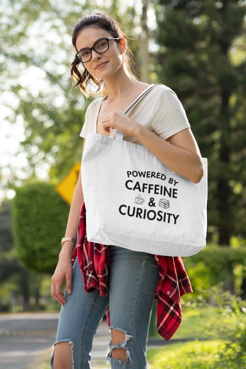 Bookish Tote Bag – Powered by Caffeine & Curiosity Canvas Tote