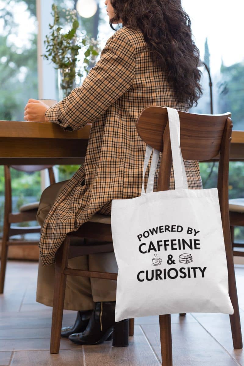 Bookish Tote Bag – Powered by Caffeine & Curiosity Canvas Tote