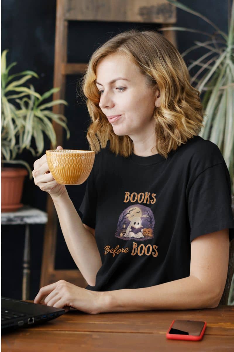 Book Lover Shirt – Books Before Boos Cute Ghost Reading Tee