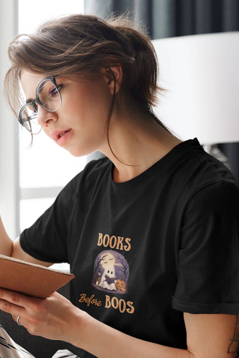 Book Lover Shirt – Books Before Boos Cute Ghost Reading Tee