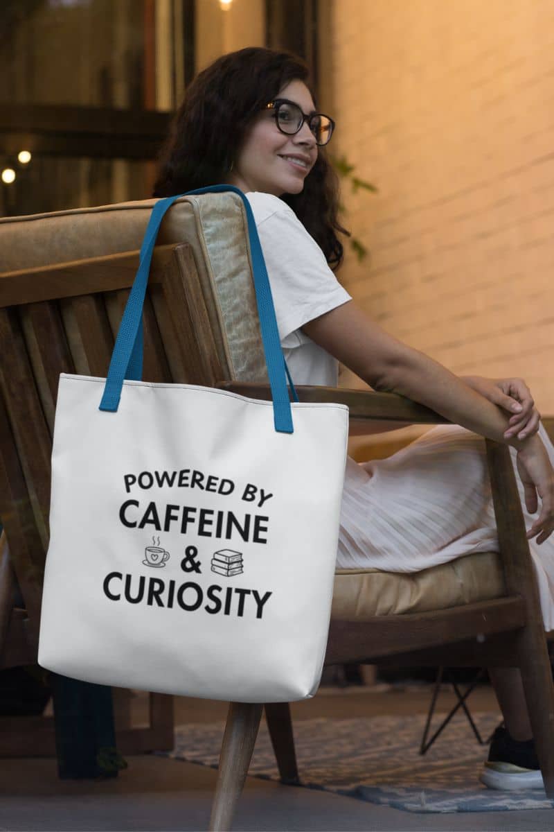 Bookish Tote Bag – Powered by Caffeine & Curiosity Canvas Tote