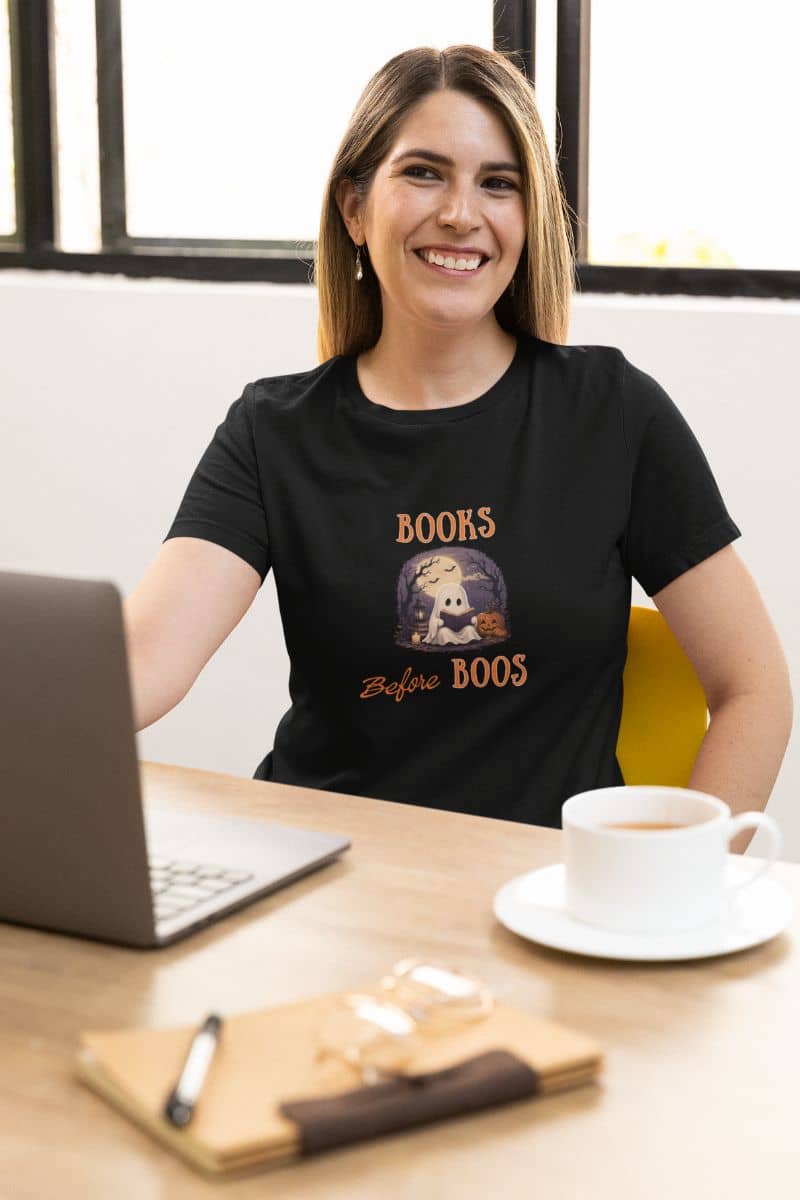 Book Lover Shirt – Books Before Boos Cute Ghost Reading Tee