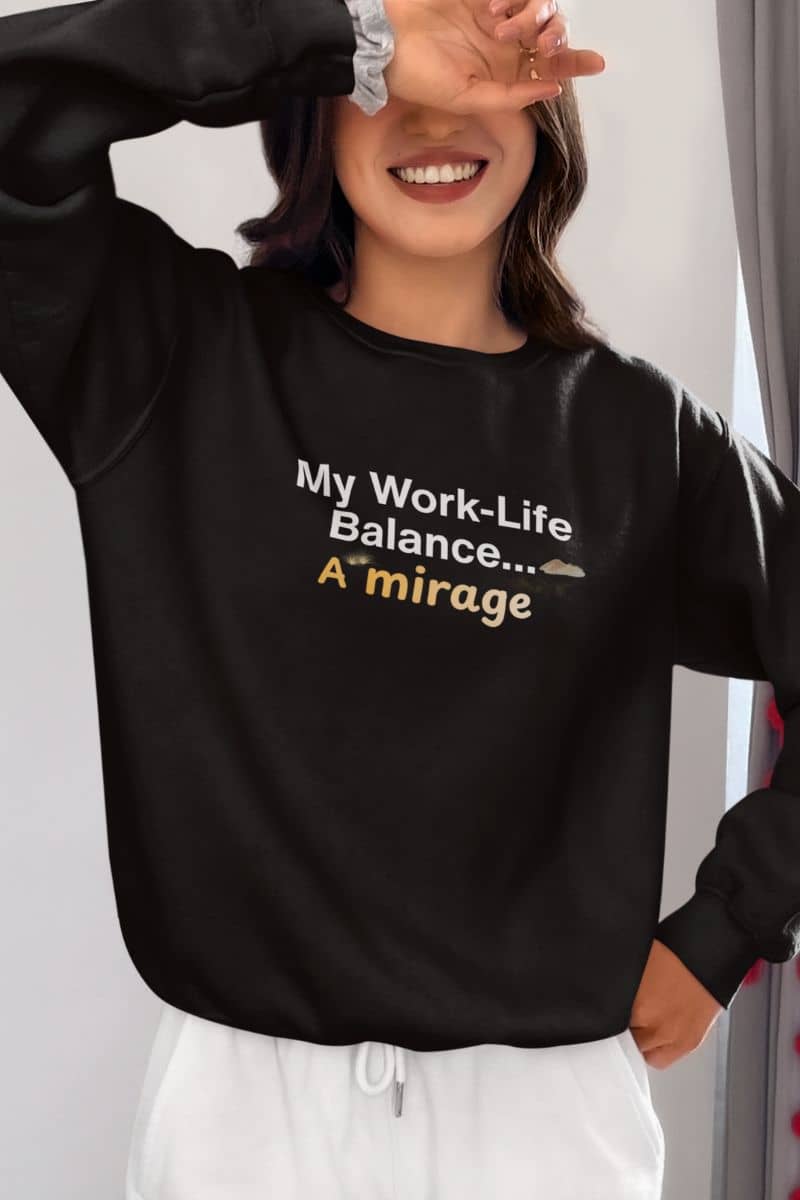relaxing workwear pullover with a person wearing a black sweatshirt with humorous text design.